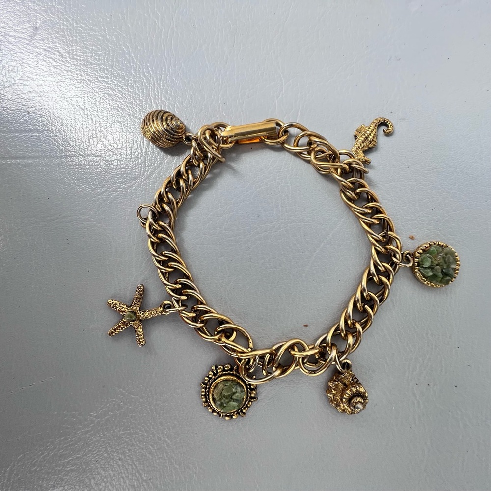 Red Orange and Pink Crystal Gold Charm Bracelet
